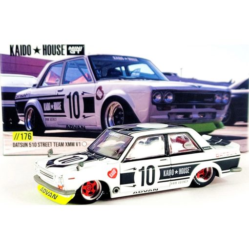 Kaido House x Mini GT Datsun 510 Street Team XMM V1  WHITE  KHMG176 1/64